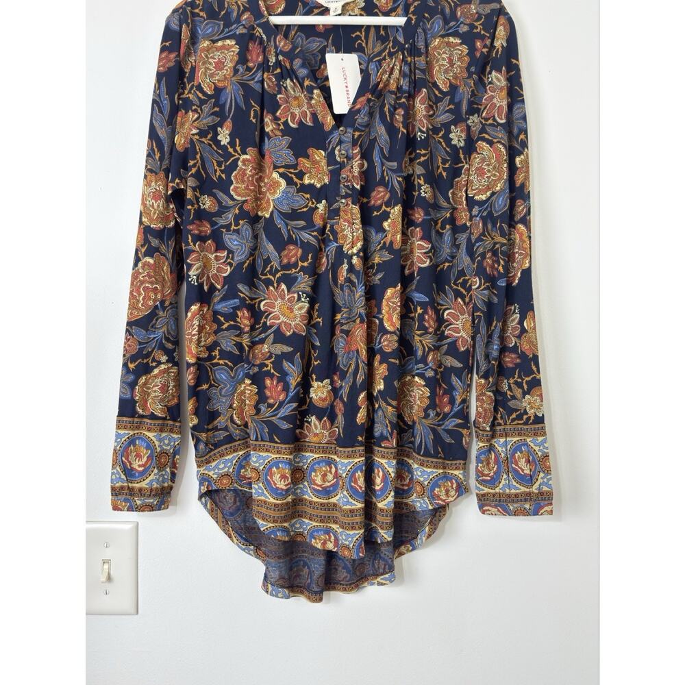 Lucky Brand Women Floral Boho Tunic Top Long Sleeve V-Neck Viscose Blouse M NWT - Picture 3 of 12